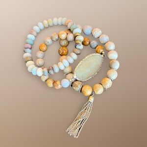 Dee Berkley Chic Beaded Bracelet Set with Tassel